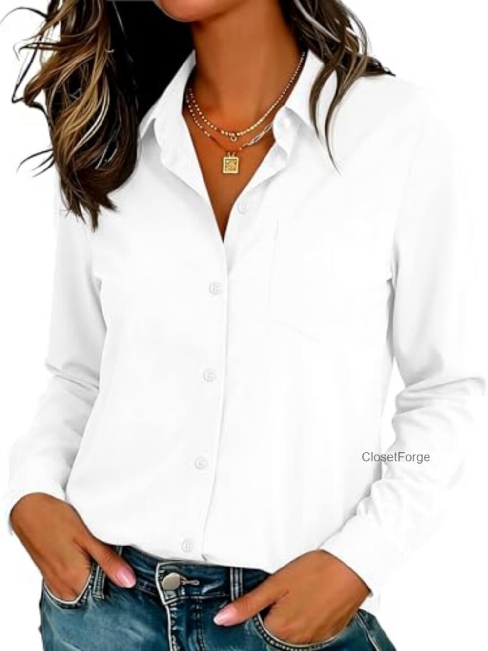 Wrinkle-Free Stretch Button Down Shirt for Women, Long Sleeve Work Blouse